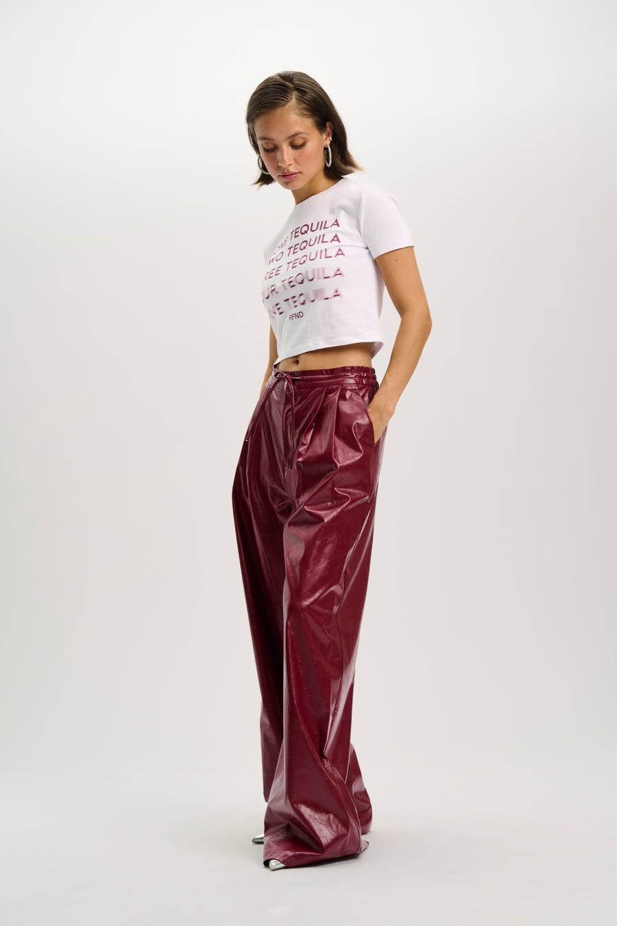 Pu Pants Bibi van Refined Department, kleur Bordeaux