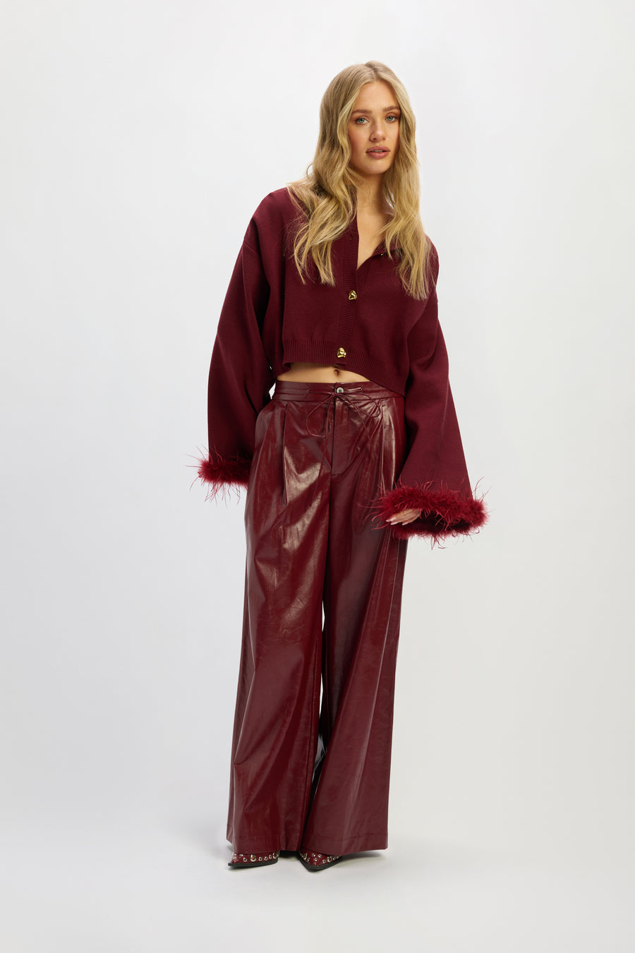 Pu Pants Bibi van Refined Department, kleur Bordeaux