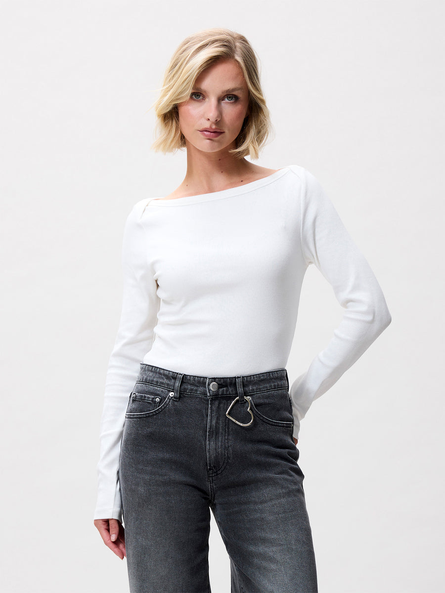Boatneck Rib Long Sleeve van Catwalk Junkie, kleur Off White