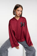 Baseball Sweater van ALIX The Label, kleur Bordeax