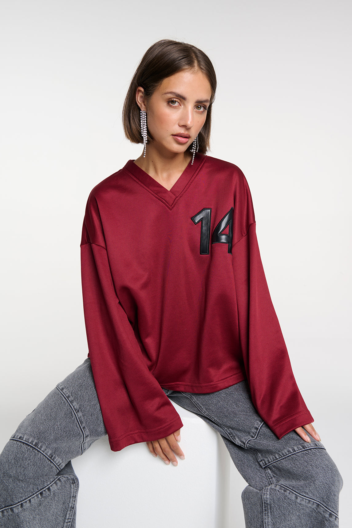 Baseball Sweater van ALIX The Label, kleur Bordeax