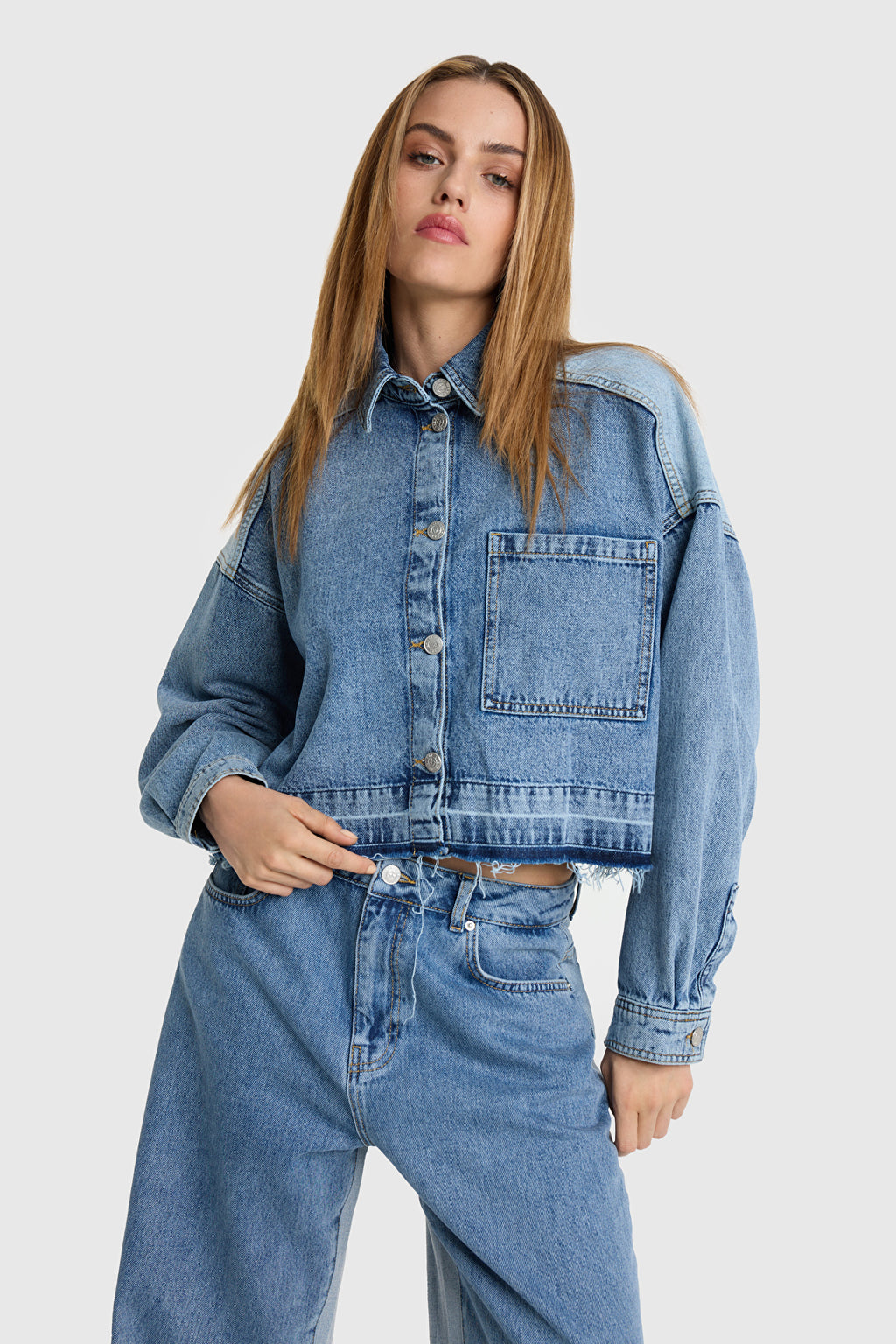 Denim Blouse van ALIX The Label, kleur Light Blue Denim
