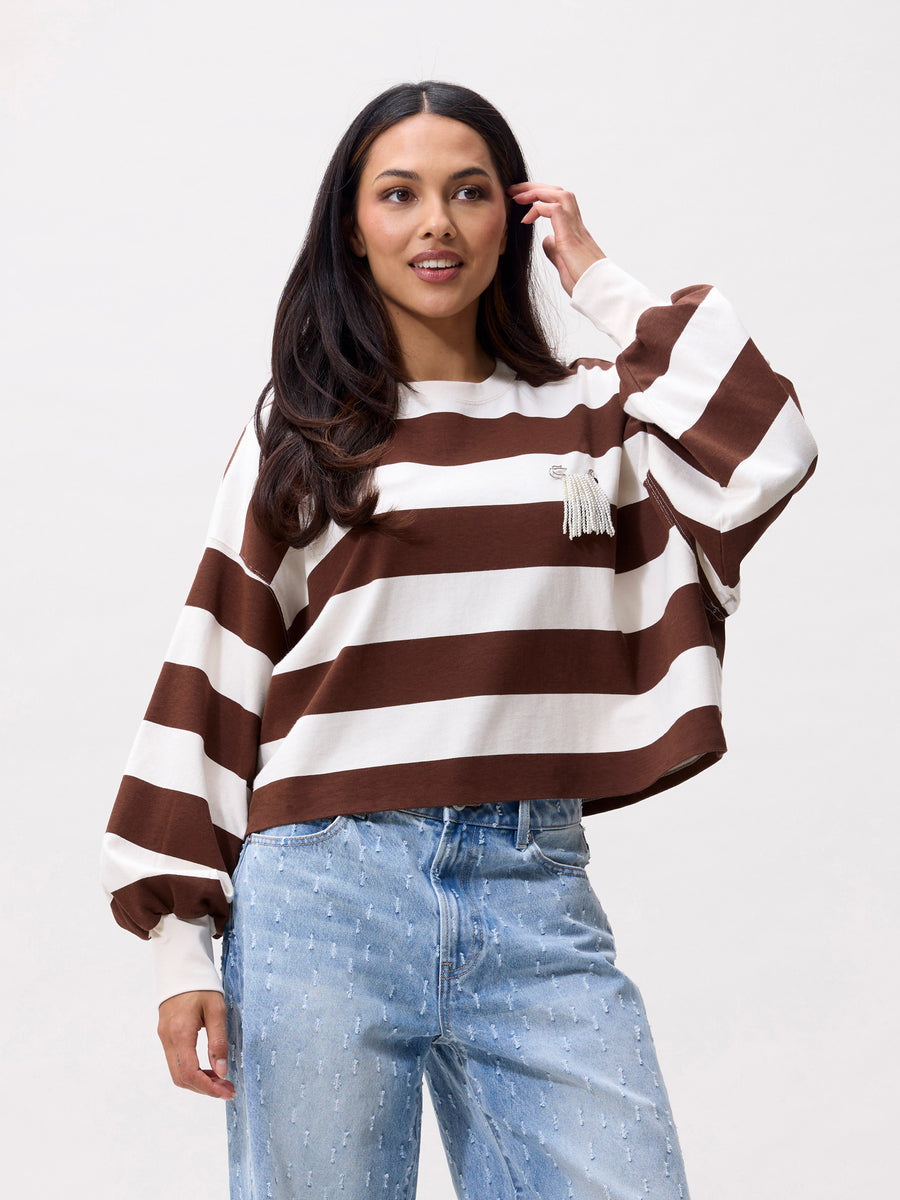 Oversized Striped Long Sleeve van Catwalk Junkie, kleur Rocky Road
