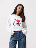 Graphic Cat Long Sleeve van Catwalk Junkie, kleur Off White