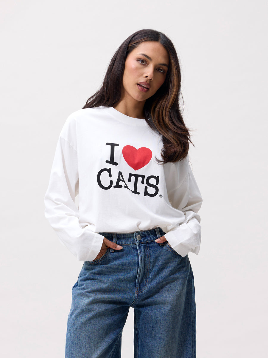 Graphic Cat Long Sleeve van Catwalk Junkie, kleur Off White