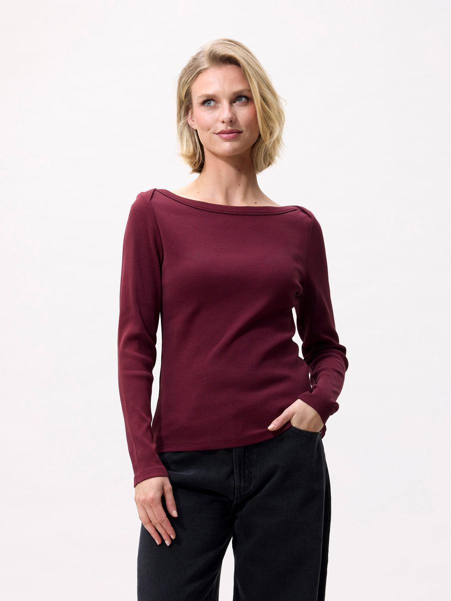 Boatneck Rib Long Sleeve van Catwalk Junkie, kleur Merlot