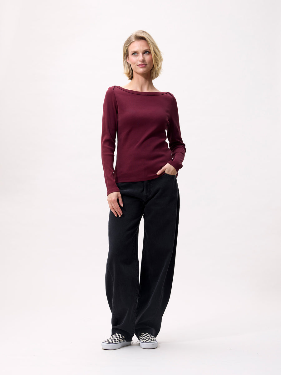 Boatneck Rib Long Sleeve van Catwalk Junkie, kleur Merlot
