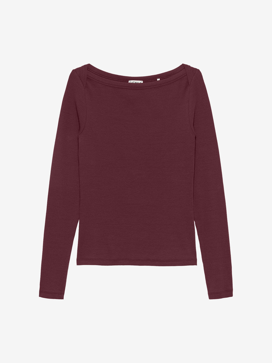 Boatneck Rib Long Sleeve van Catwalk Junkie, kleur Merlot