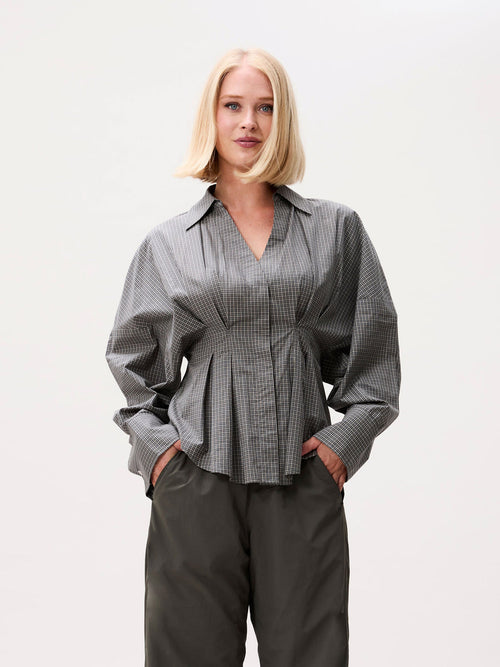 Check Blouse With Waist Pleats van Catwalk Junkie, kleur Dark Green