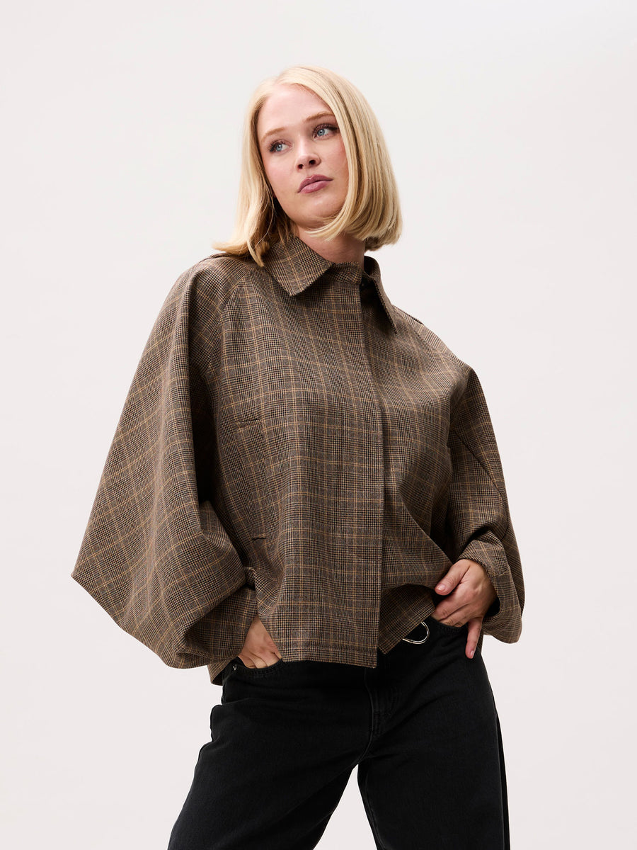 Check Cape Jacket van Catwalk Junkie, kleur Caramel