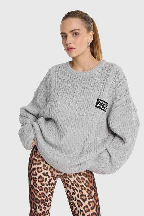Cable Pullover van ALIX The Label, kleur Soft Grey Melange