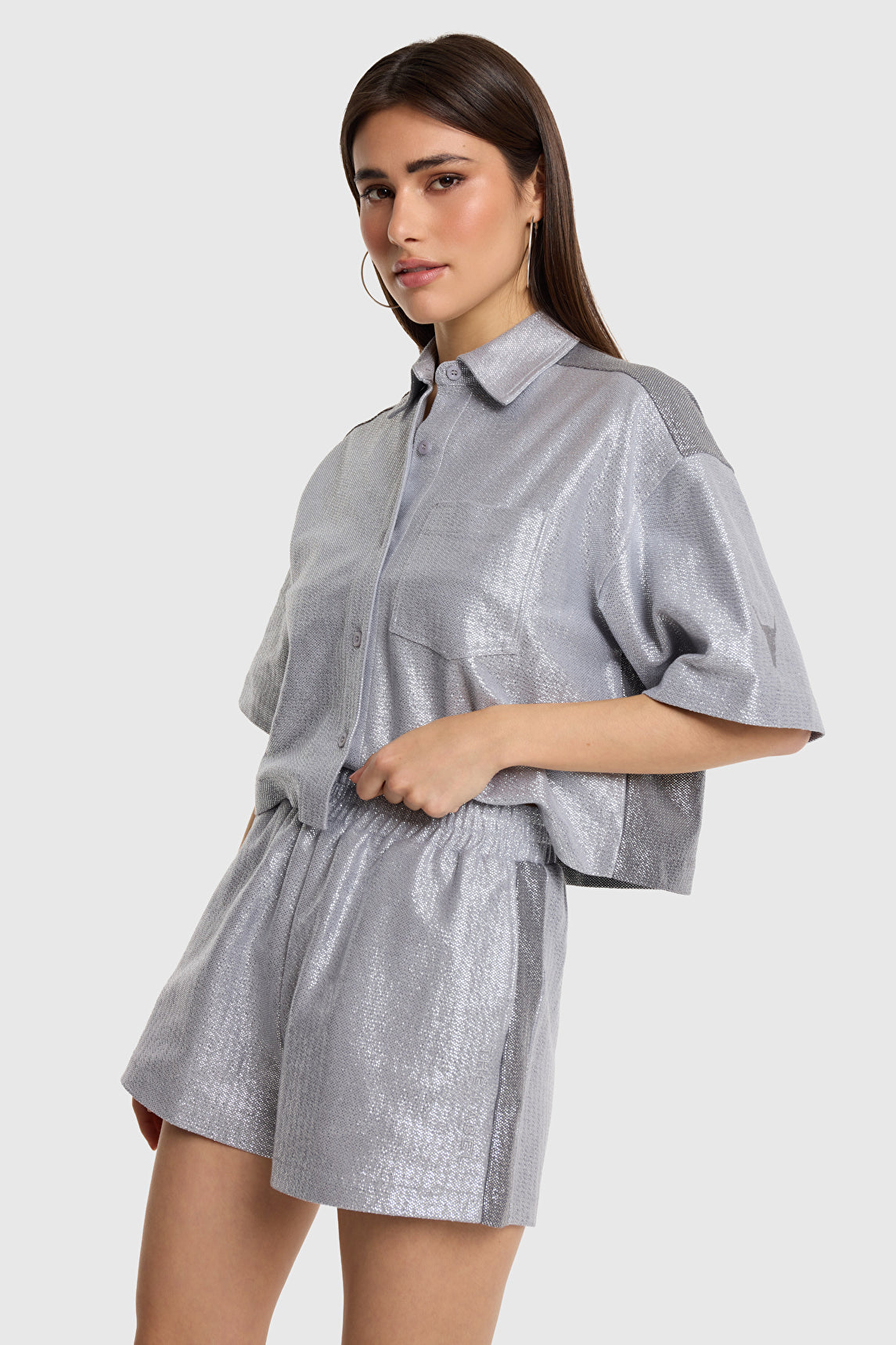 Ladies Knitted Foil Shorts van ALIX The Label, kleur Light Grey