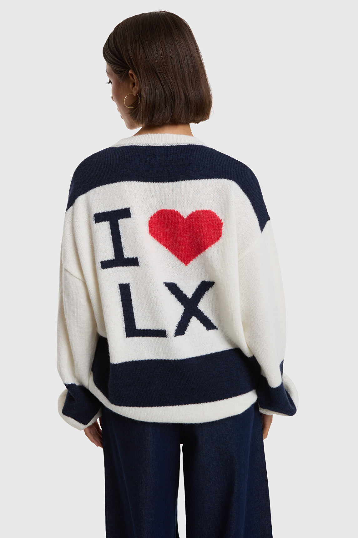 Ladies Knitted Striped Pullover van ALIX The Label, kleur Cream