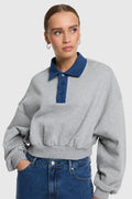 Ladies Knitted Polo Sweater van ALIX The Label, kleur Soft Grey Melange