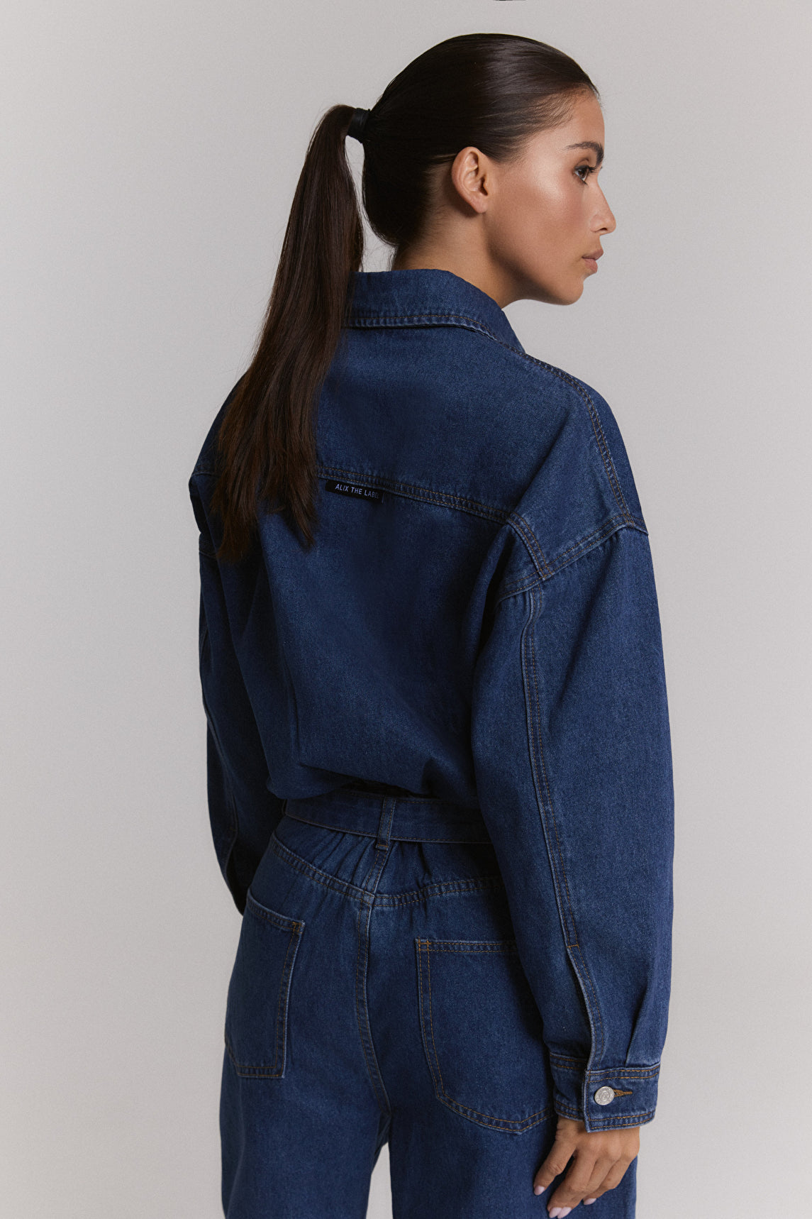 Ladies Woven Denim Jumpsuit van ALIX The Label, kleur Mid Denim Blue