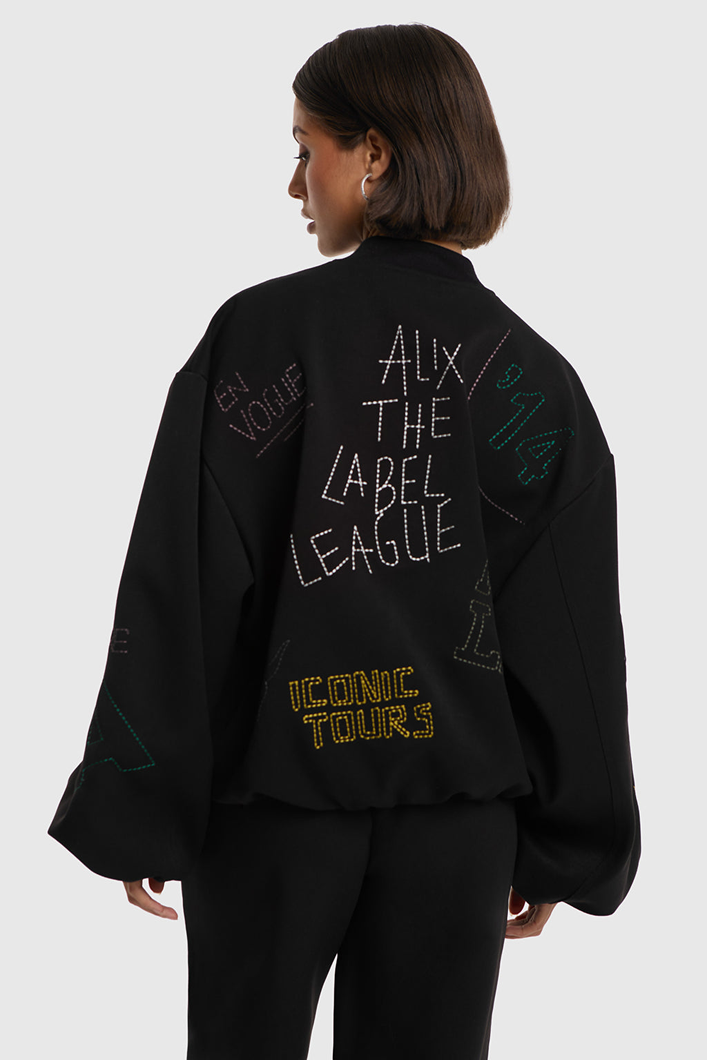 Ladies Woven Artwork Bomber van ALIX The Label, kleur Black