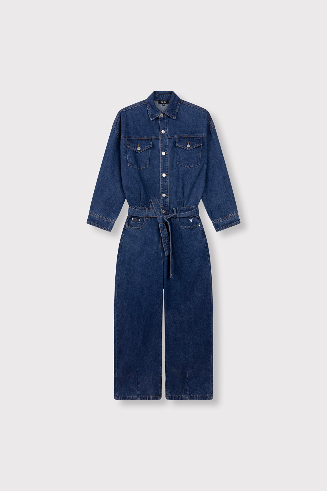 Ladies Woven Denim Jumpsuit van ALIX The Label, kleur Mid Denim Blue