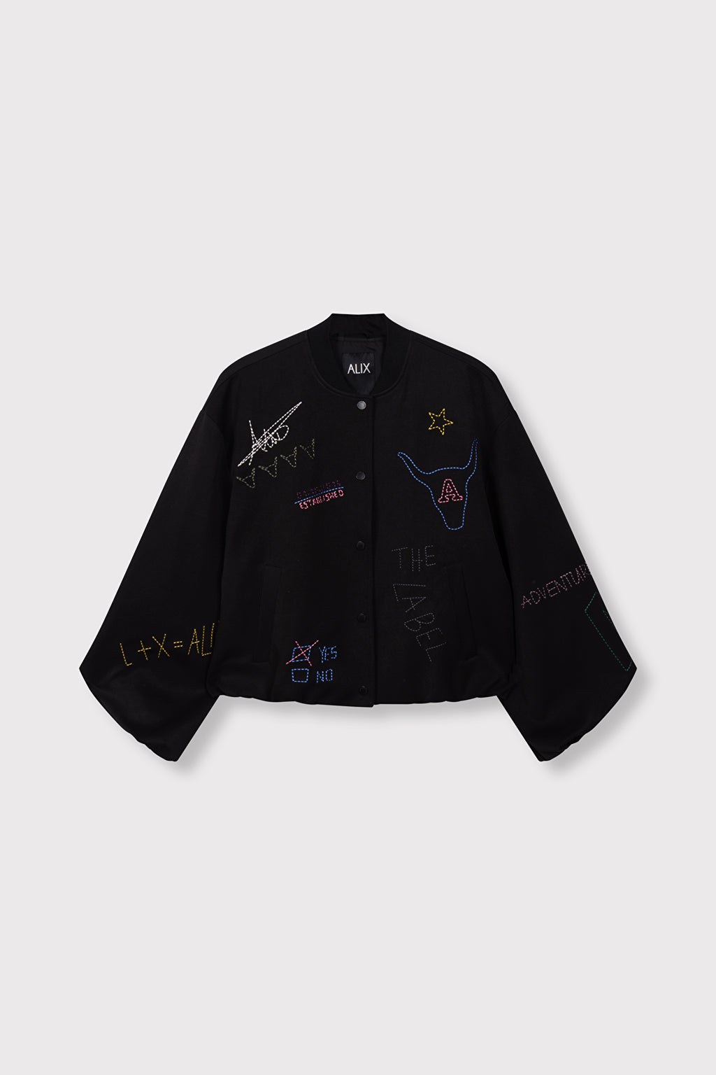 Ladies Woven Artwork Bomber van ALIX The Label, kleur Black