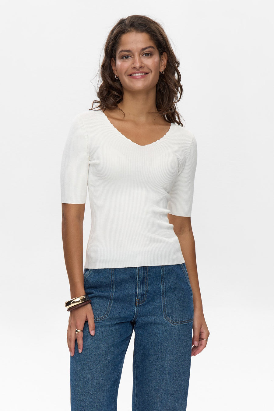 Nuayelet Ss Pullover Cropped van Nümph, kleur Cloud Dancer