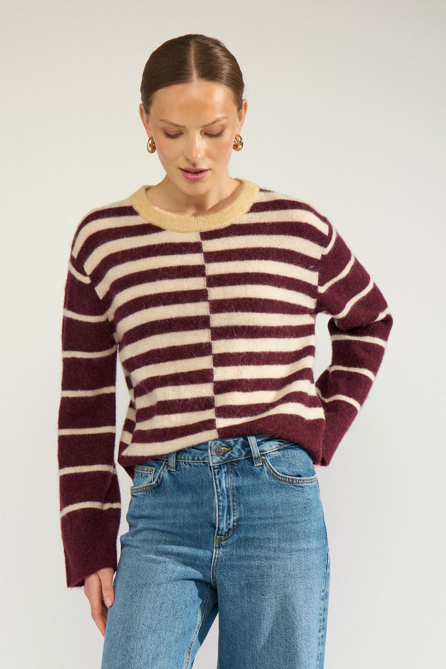 Nuriette Block Stripe Pullover van Nümph, kleur Fig