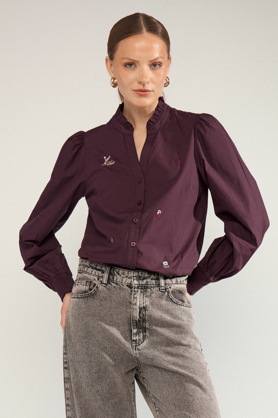 Nutenja V-Neck Shirt van Nümph, kleur Fig