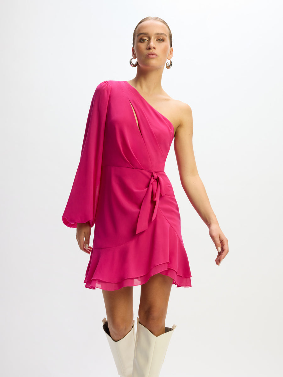 One Shoulder Dress van Refined Department, kleur Pink