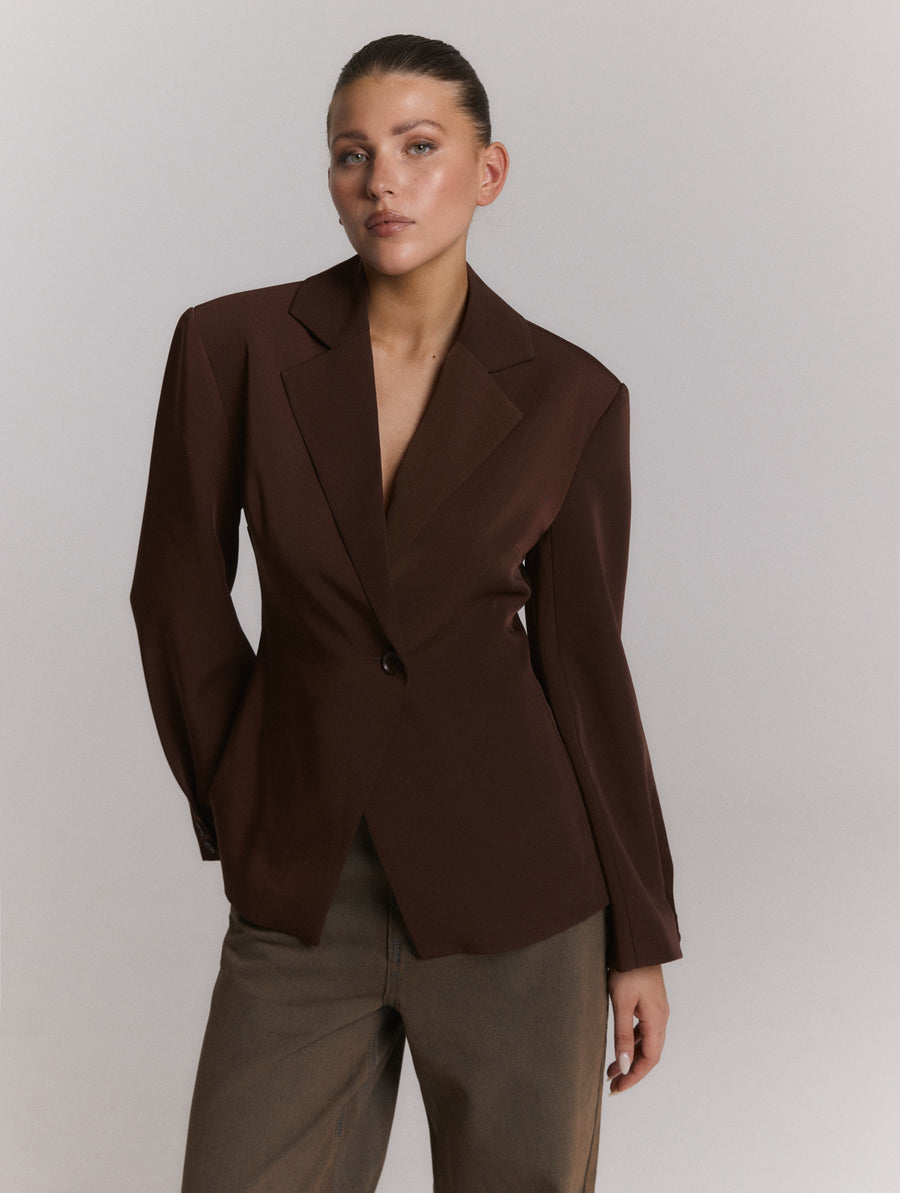 Bruna Blazer van Refined Department, kleur Choc Brown