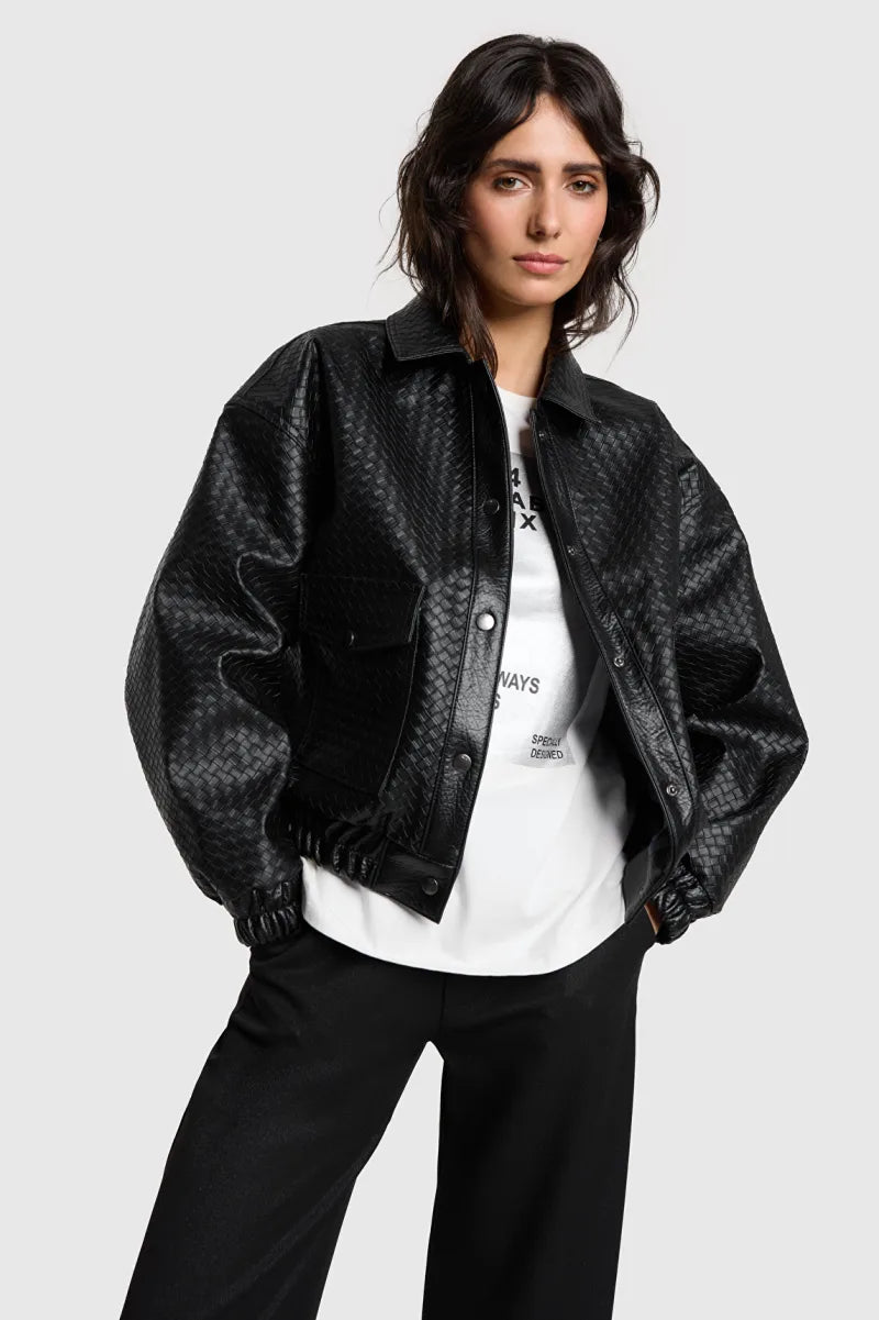 Braided Faux Leather Jacket van ALIX The Label, kleur Black