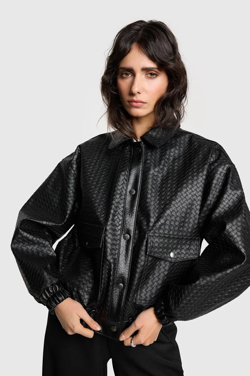 Braided Faux Leather Jacket van ALIX The Label, kleur Black