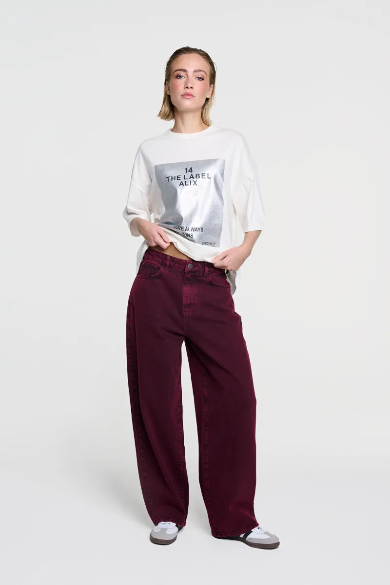 Coloured Denim Pants van ALIX The Label, kleur Bordeaux
