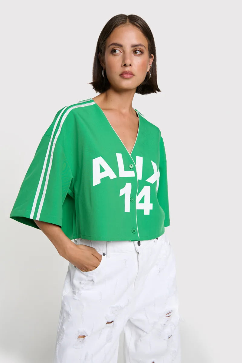 Cropped Baseball Shirt van ALIX The Label, kleur Bright Green