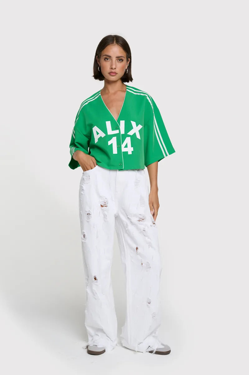 Cropped Baseball Shirt van ALIX The Label, kleur Bright Green