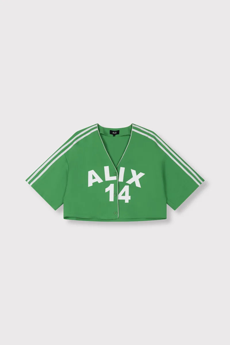 Cropped Baseball Shirt van ALIX The Label, kleur Bright Green