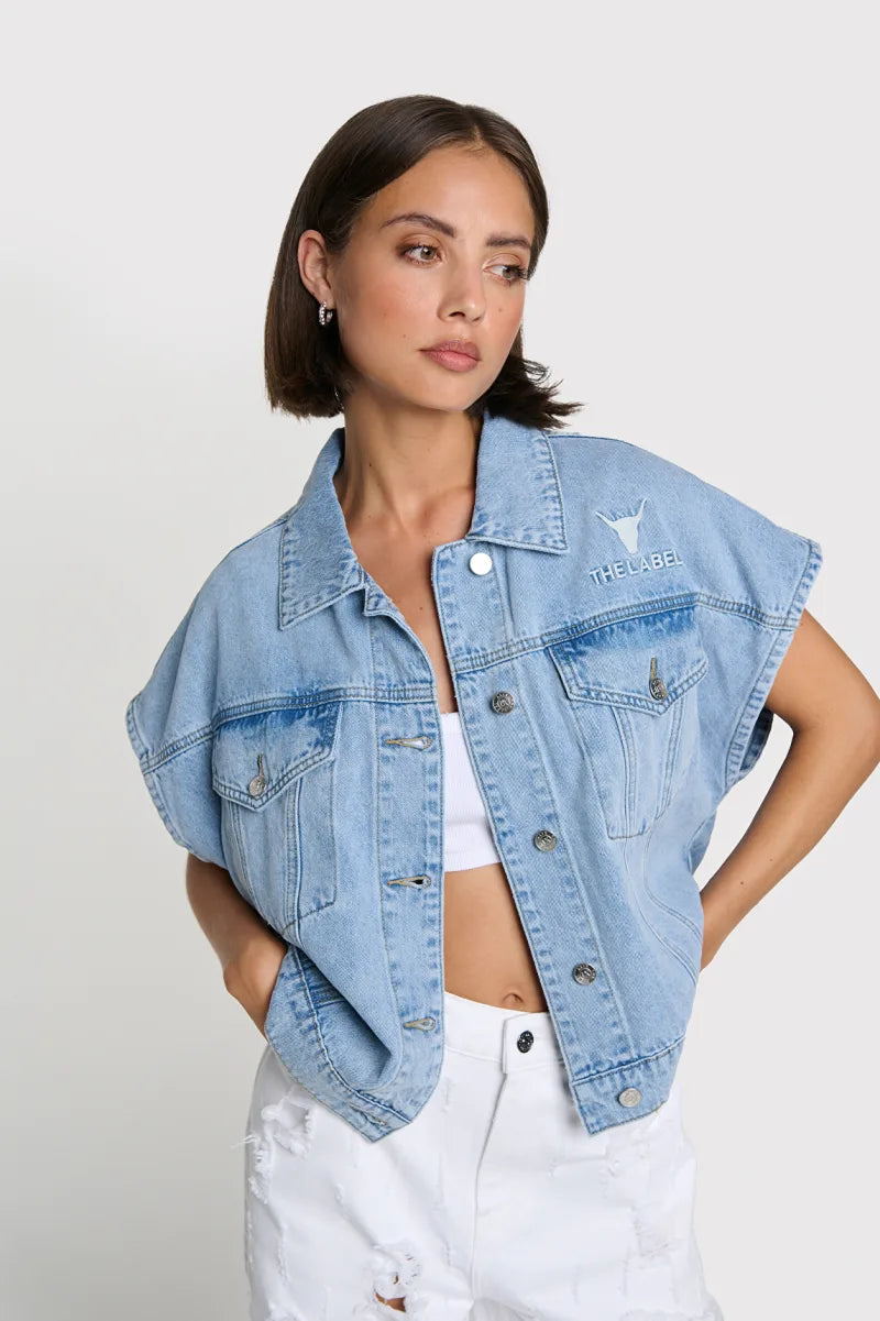 Denim Waistcoat van ALIX The Label, kleur Light Blue Denim