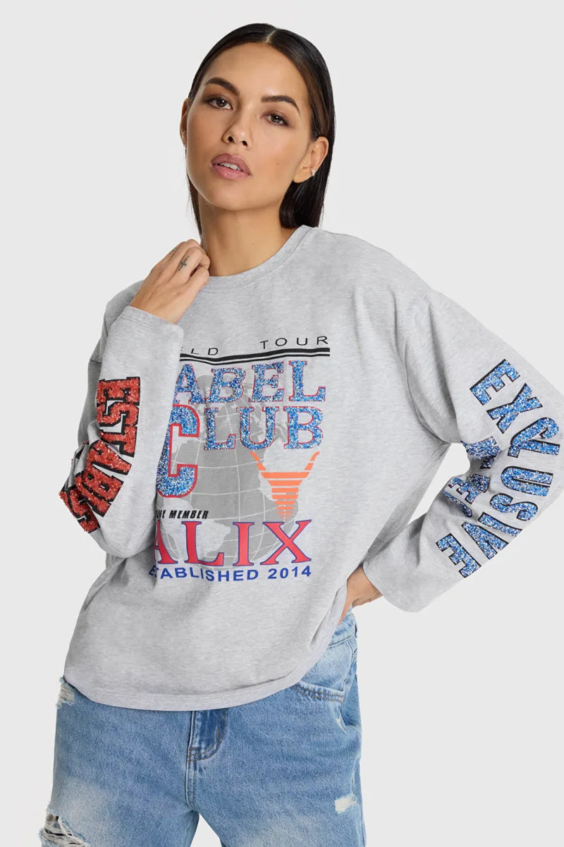 Fancy Print Longsleeve van ALIX The Label, kleur Light Grey Melange