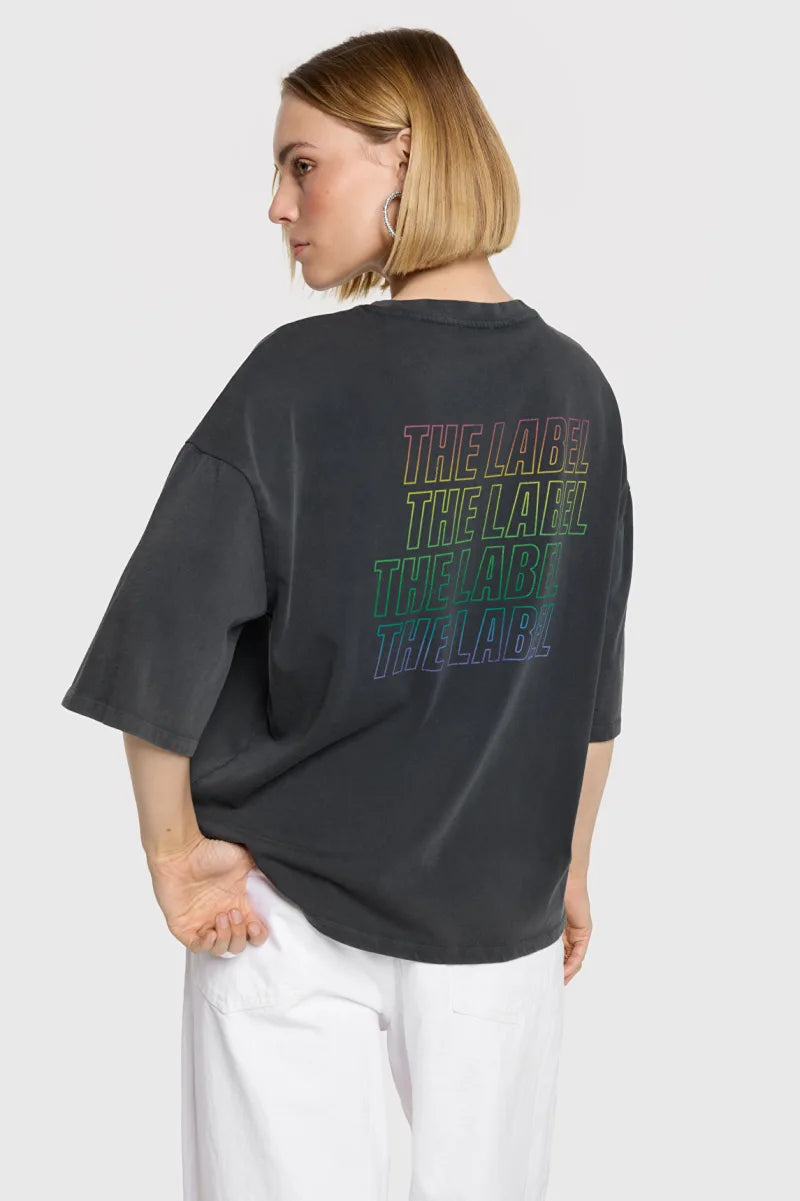 Knitted Print T-Shirt van ALIX The Label, kleur Charcoal Grey