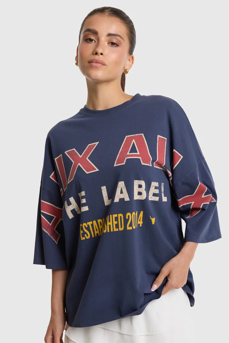 Ladies Knitted Big Alix T-Shirt van ALIX The Label, kleur Navy
