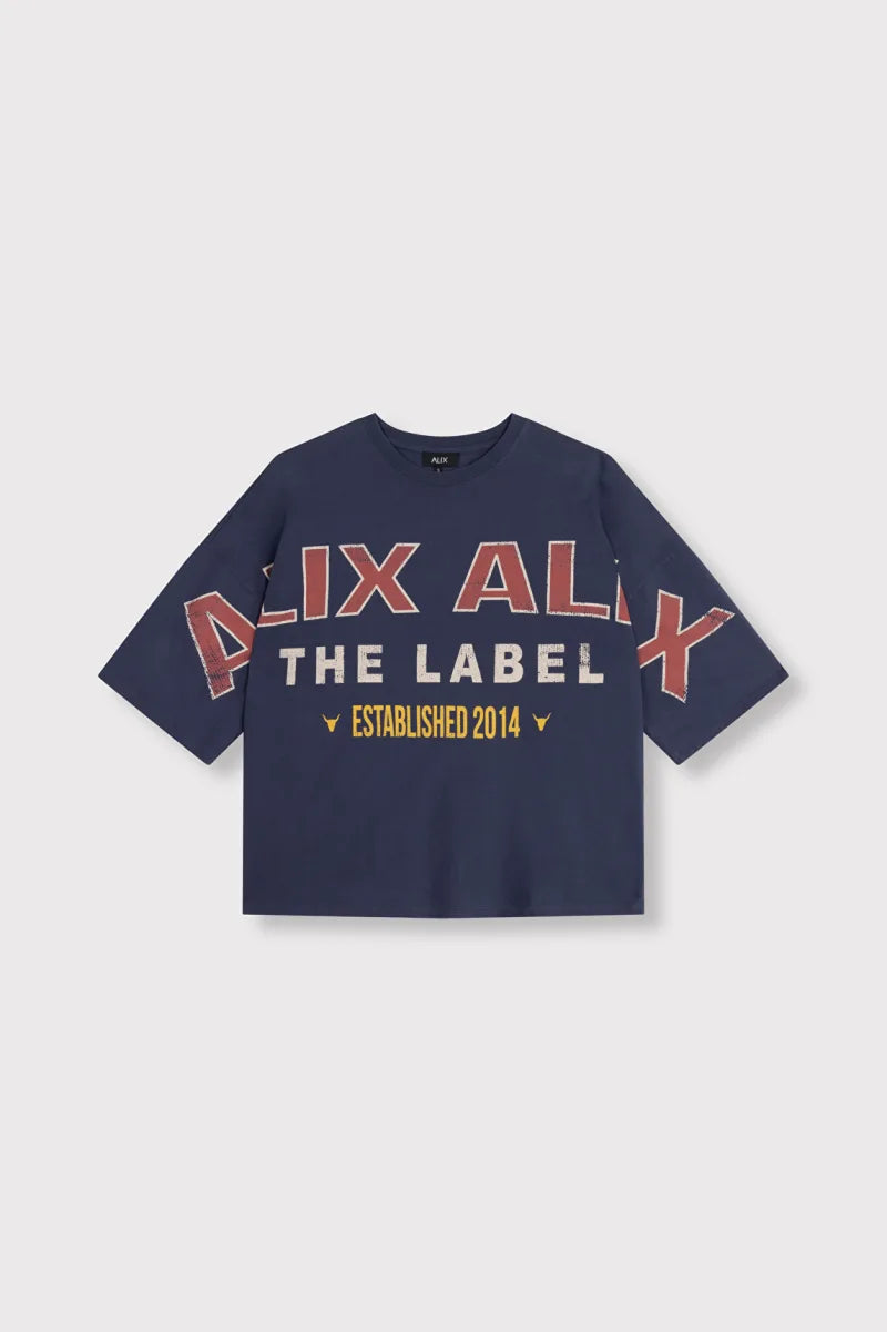Ladies Knitted Big Alix T-Shirt van ALIX The Label, kleur Navy