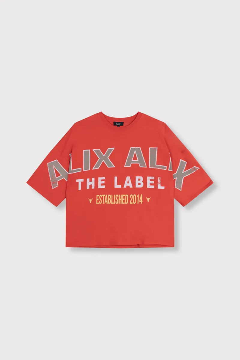 Ladies Knitted Big Alix T-Shirt van ALIX The Label, kleur Spicy Coral
