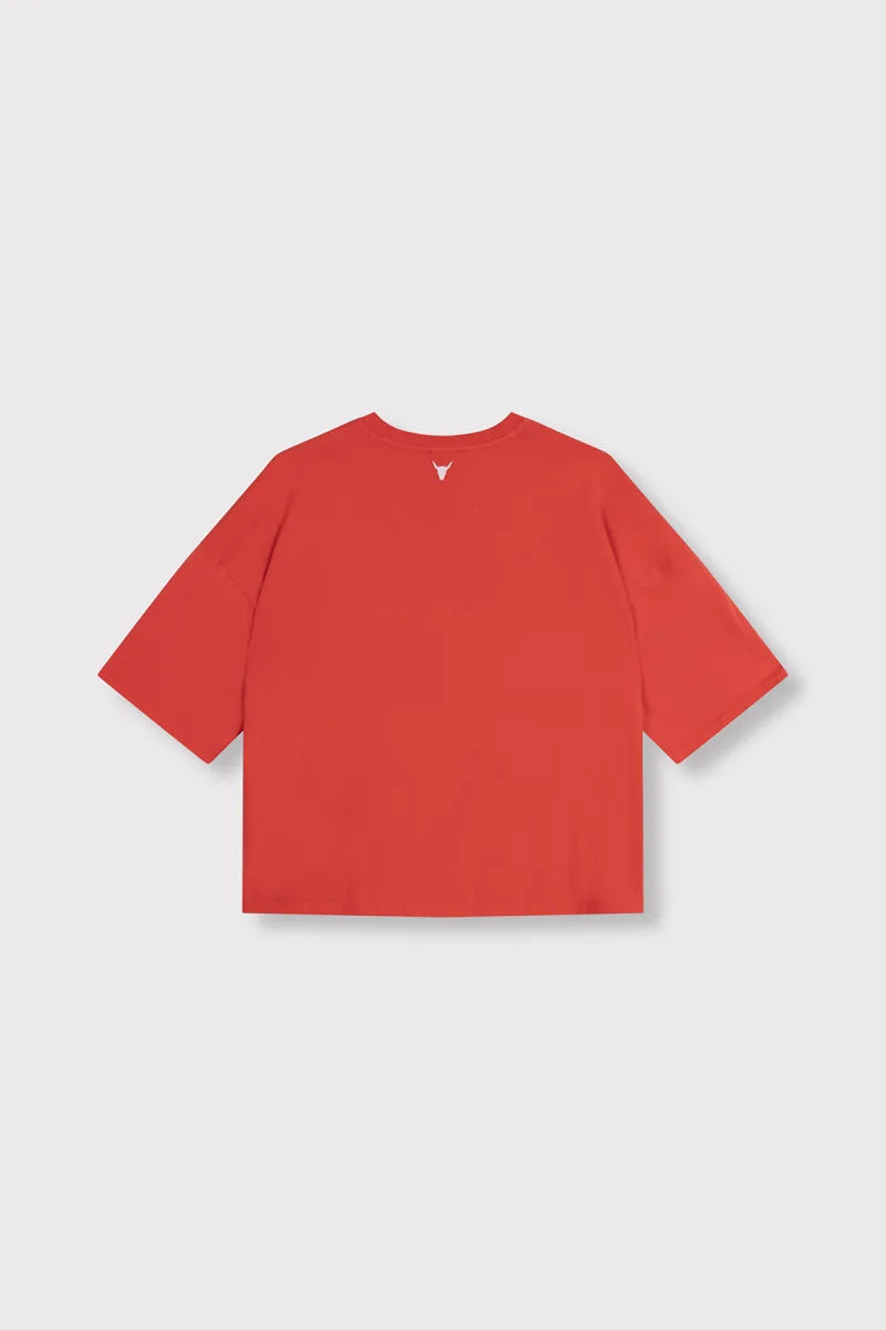 Ladies Knitted Big Alix T-Shirt van ALIX The Label, kleur Spicy Coral