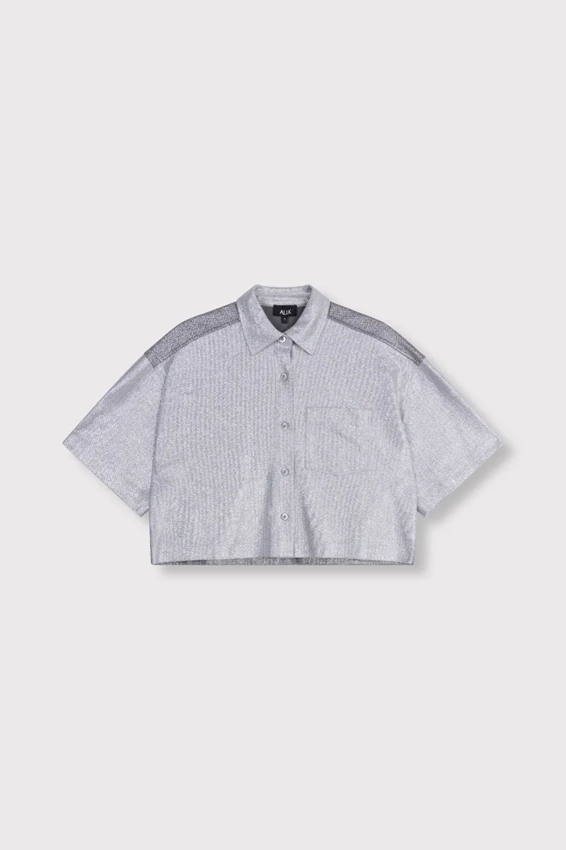 Ladies Knitted Foil Cropped Blouse van ALIX The Label, kleur Light Grey