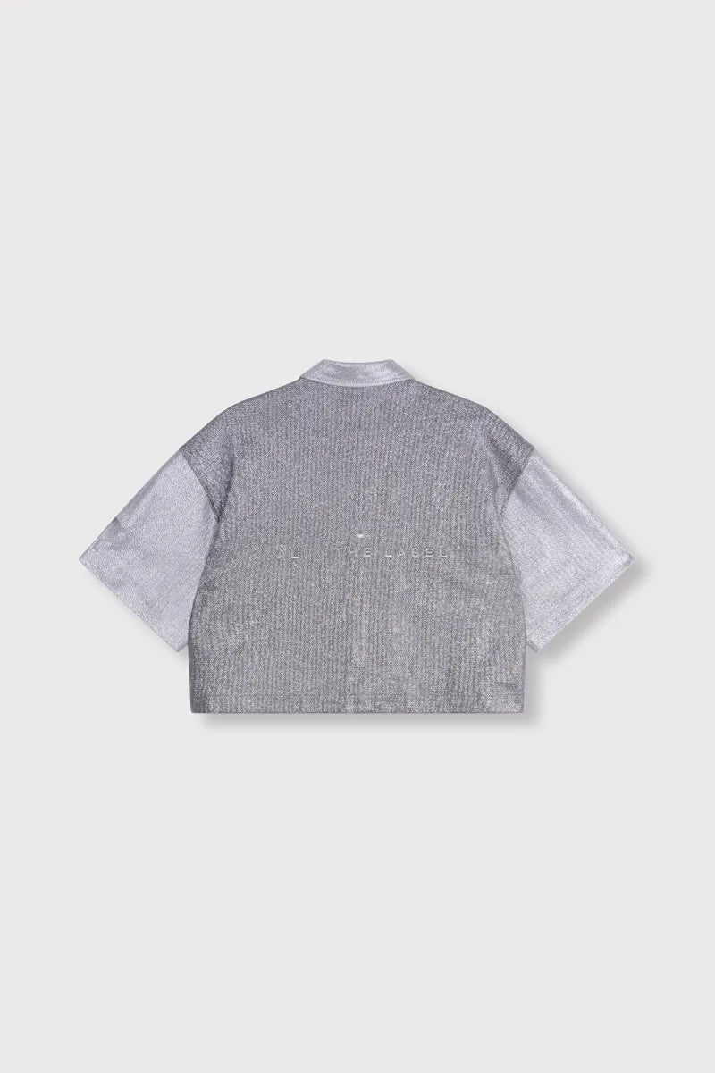 Ladies Knitted Foil Cropped Blouse van ALIX The Label, kleur Light Grey