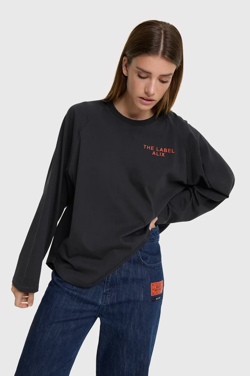 Ladies Knitted Raglan Longsleeve van ALIX The Label, kleur Charcoal