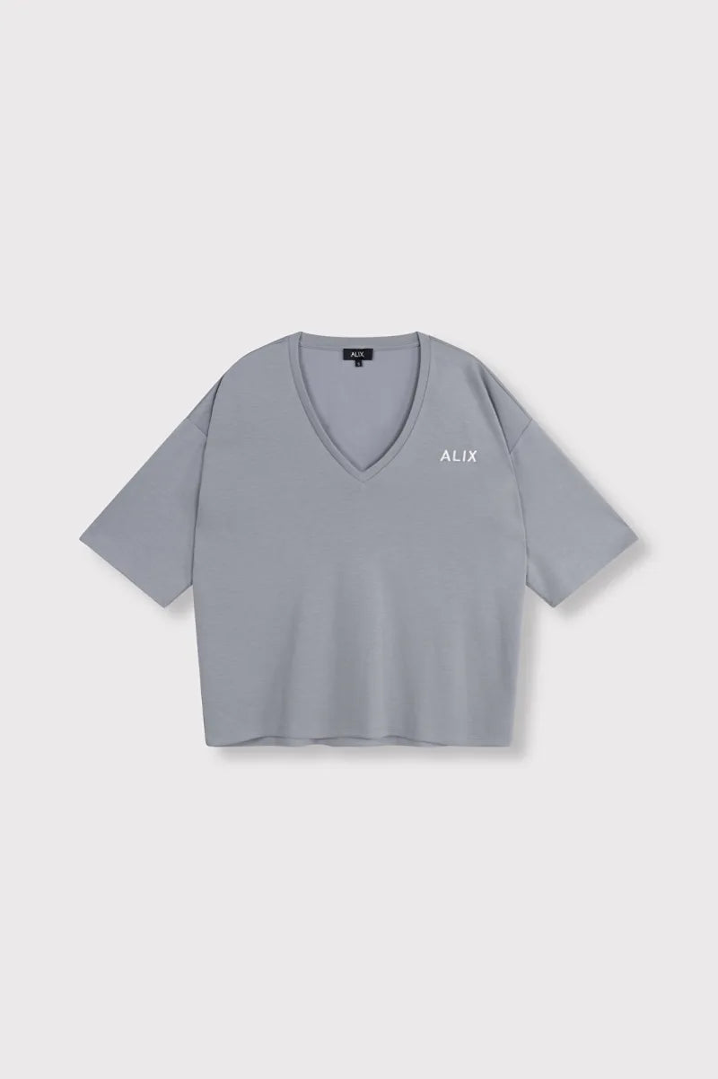 Ladies Knitted Scuba V-Neck Top van ALIX The Label, kleur Light Grey