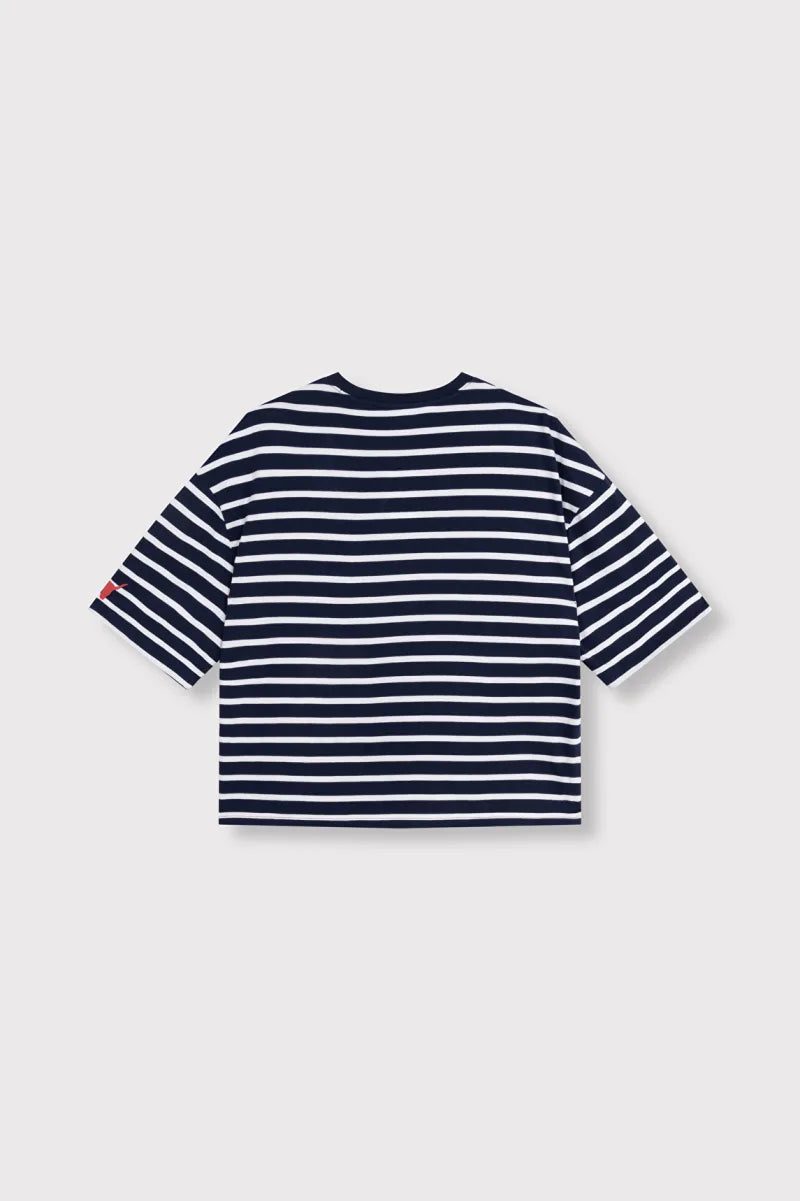 Ladies Knitted Y/D Stripe T-Shirt van ALIX The Label, kleur Navy