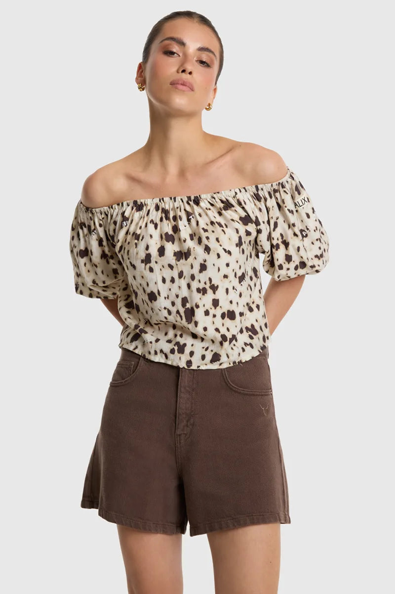 Ladies Woven Animal Balloon Top van ALIX The Label, kleur Animal