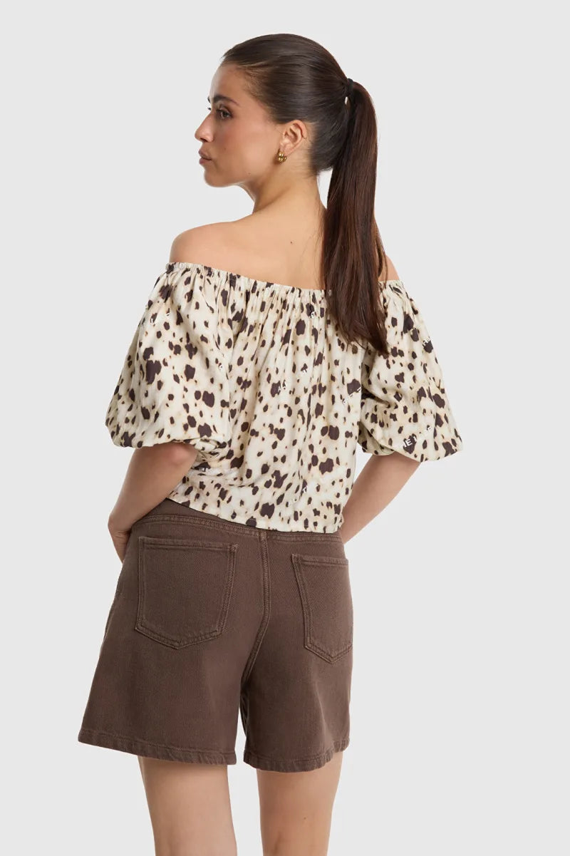 Ladies Woven Animal Balloon Top van ALIX The Label, kleur Animal