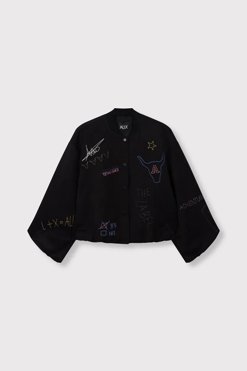 Ladies Woven Artwork Bomber van ALIX The Label, kleur Black