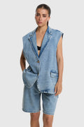 Ladies Woven Jort Denim Pants van ALIX The Label, kleur Light  Blue Denim