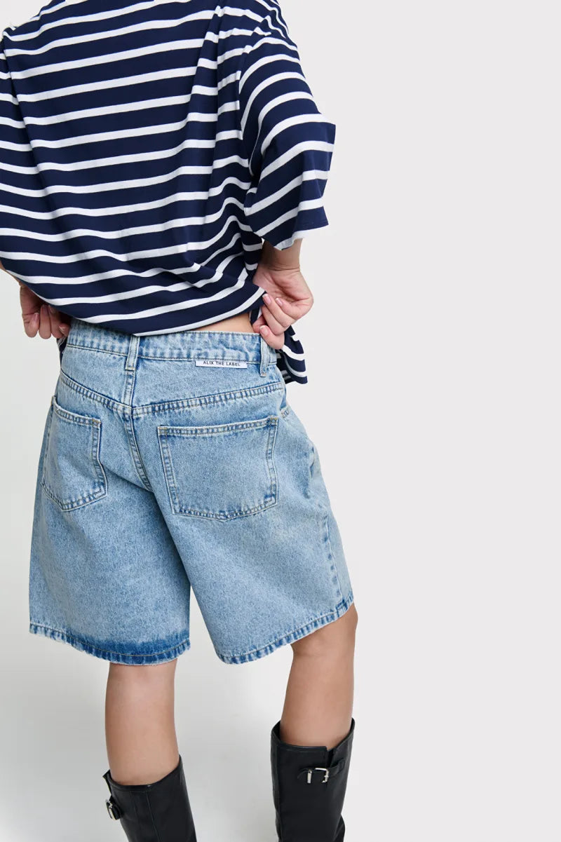 Ladies Woven Jort Denim Pants van ALIX The Label, kleur Light  Blue Denim